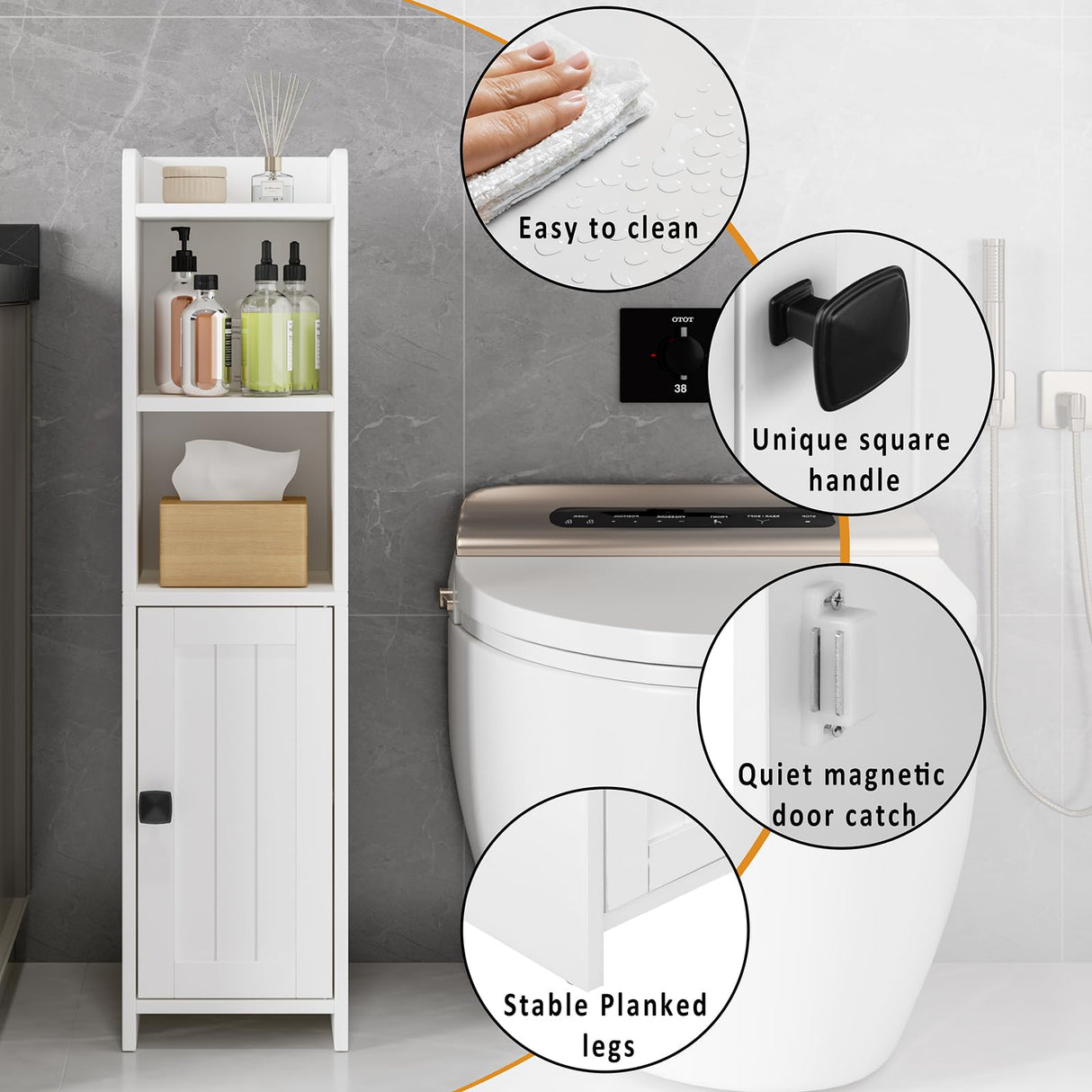 Lomojo Small Bathroom Storage Cabinet Corner, Floor Cabinet with Adjustable Shelves, Freestanding Narrow Bathroom Toilet Paper Organizers for Small Spaces (White) Lomojo