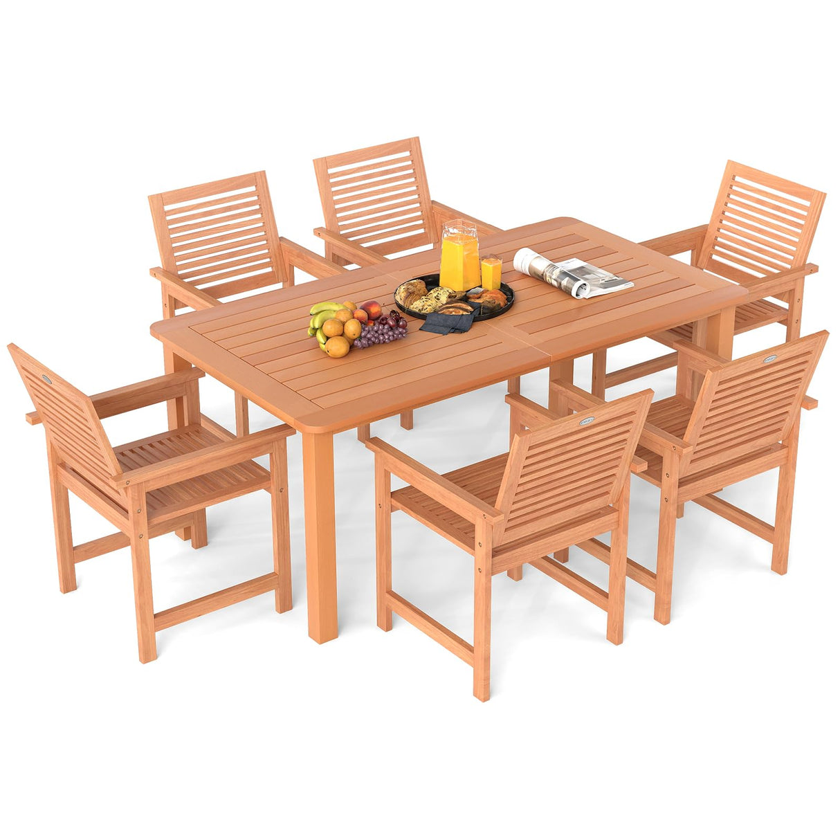 Tangkula 7-Piece Patio Wood Dining Table Set, Outdoor Rectangular Table and 6 Armchairs with 2" Umbrella Hole, Outside Furniture Set for Backyard, Poolside, Garden, Lawn Tangkula