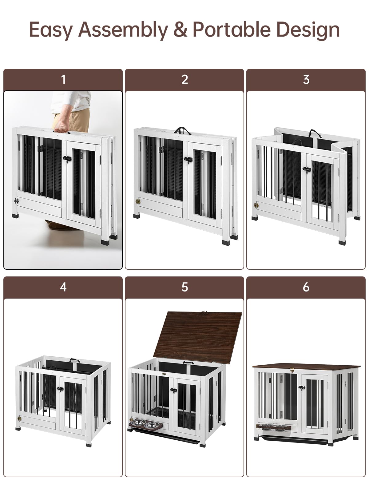 OtterOasis Dog Crate Furniture, Dog Kennel Indoor Foldable and Portable, Sturdy Wooden Dog Crate End Table Easy Assembly with 360° Rotating Feeder and Detachable Tray for Small Dogs, Medium Dogs OtterOasis