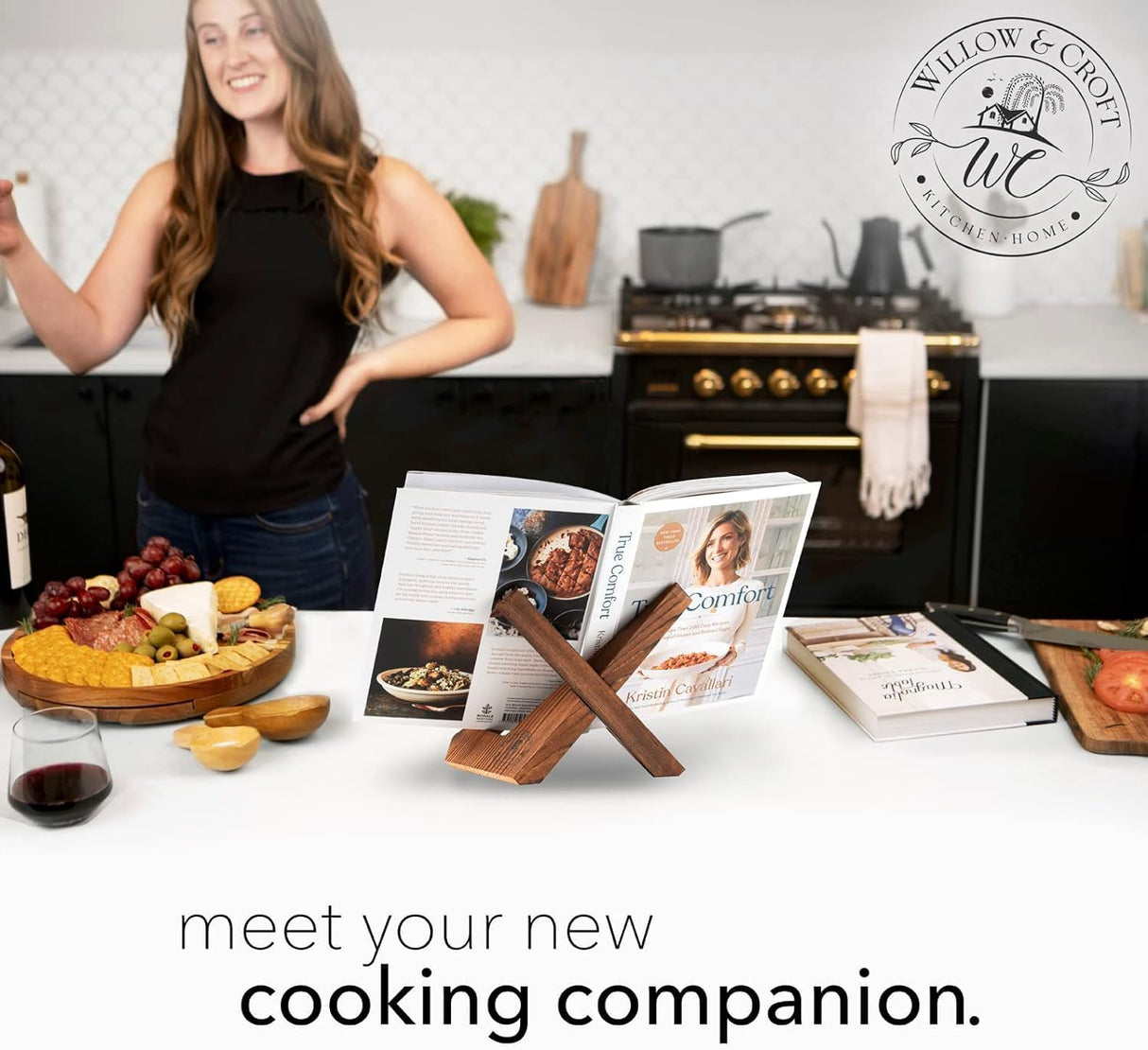 Willow & Croft Cook Book Stand. Rustic Farmhouse Plate Display Stand, Photo Picture Frame Display Stand, Cookbook Holder, Recipe Book Holder. Distressed Cookbook Stand for Kitchen Counter. Home Decor. Willow & Croft