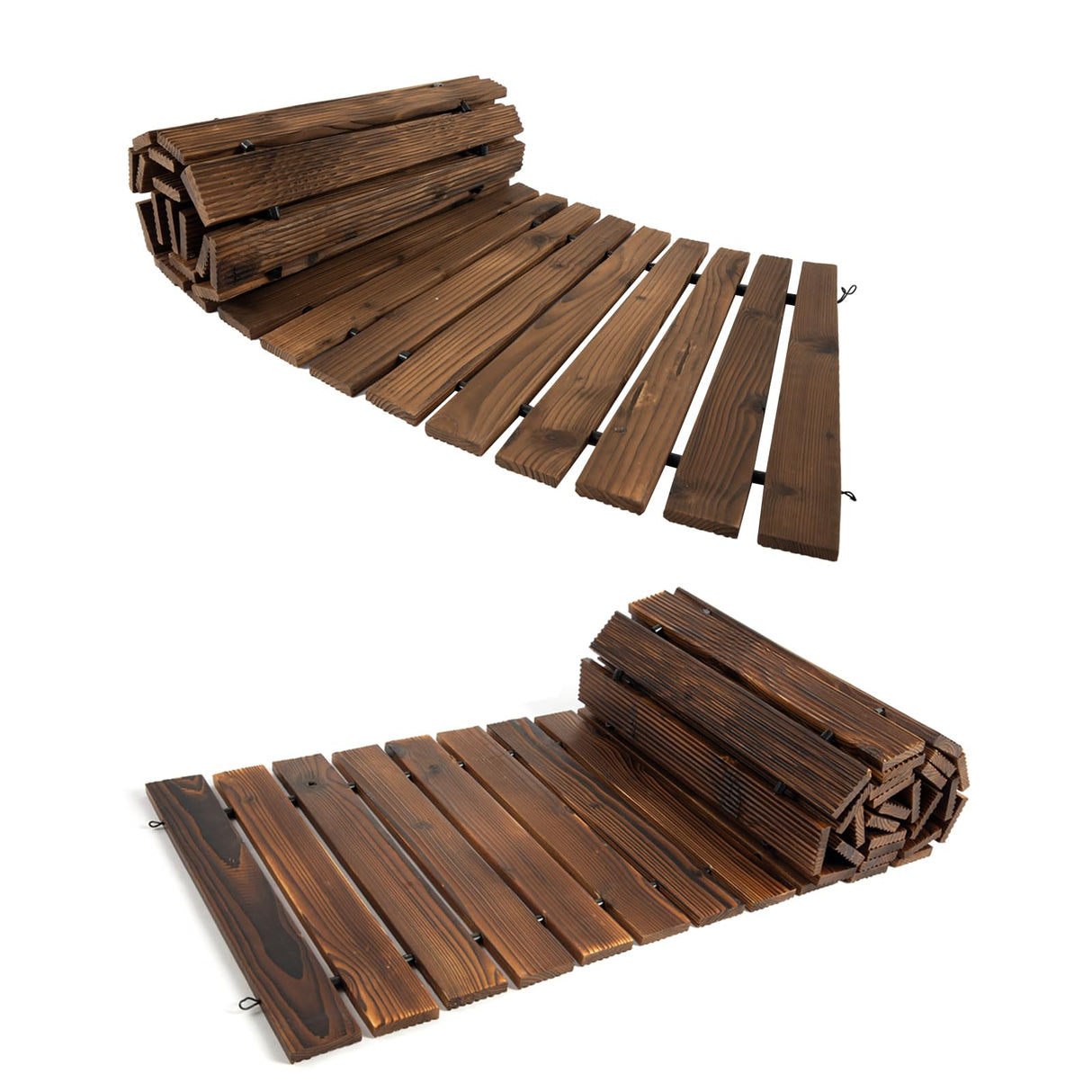 2PCS Wooden Garden Pathway Outdoor Roll Out Walkway with Non-Slip Surface Patio Path Decorative for Outdoor Patios, Gardens, Beach Boardwalks, Curved + Straight Garturects