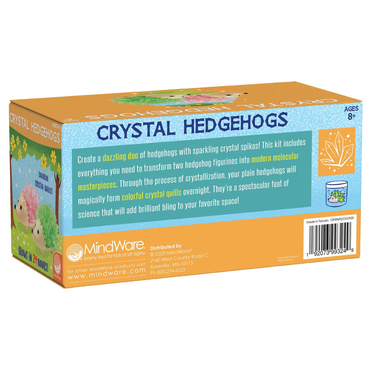 MindWare Crystal Growing Kits: Hedgehogs Bright Colors Set of 2 – Cute DIY Crystal Growing Kits for Kids & Teens – Funky mini Science Experiment in an 9pc kit – Crystals Grow in 24 Hours MindWare