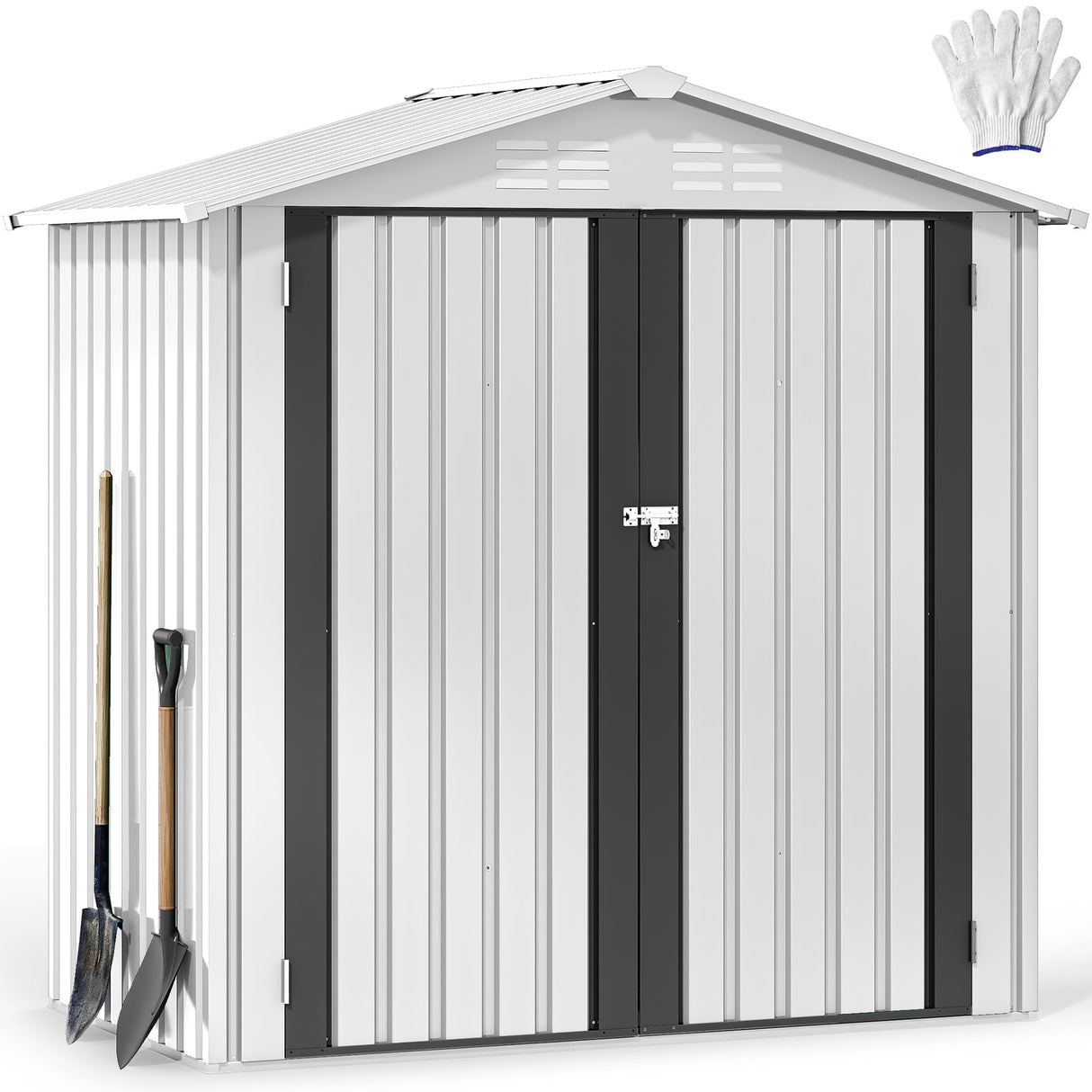 DWVO 6x4ft Metal Outdoor Storage Shed, Waterproof Tool Shed Heavy-Duty Storage Unit with Lockable Door and Vents, Ideal for Bicycles, Tools, Lawnmowers, Backyards, Patios, Lawns - White DWVO