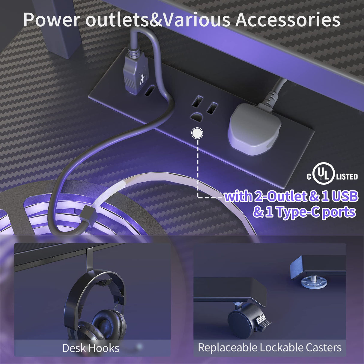 FEZIBO 63" Triple Motor L Shaped Standing Desk with LED Strip & Power Outlets, Height Adjustable Stand up Corner Gaming Desk with Ergonomic Monitor Stand, Black Carbon Fiber Top/Black Frame FEZIBO