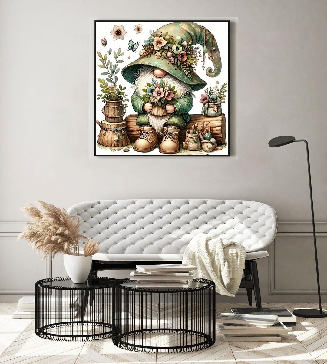 CHWGLFGG 5D Gnome Diamond Art Kits for Adults Beginners,DIY Full Round Drill Diamond Painting Kits Spring Flower,Paint by Diamonds Dot Gem Art Crystal Butterfly Easy,Home Wall Decor 11.8X11.8Inch CHWGLFGG