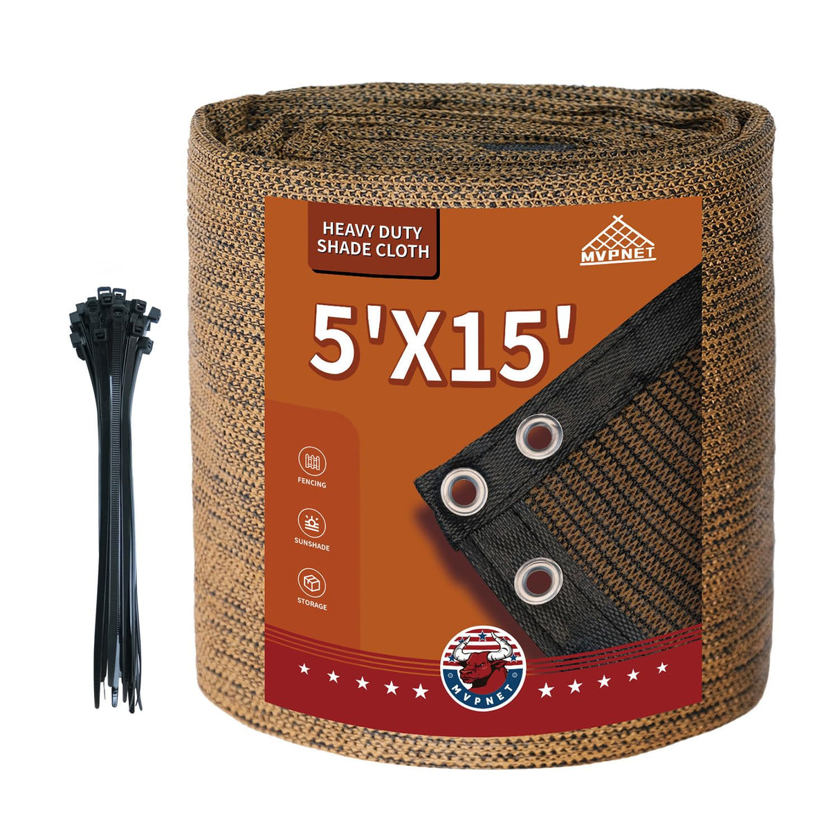 90% Garden Shade Cloth,5' x 15' Heavy Duty Mesh Tarp with Grommets, Garden Privacy Fence Screen, Shade Canopy for Patio, Outdoor Sun Shades for Backyard, Mocha/Black MVPNET