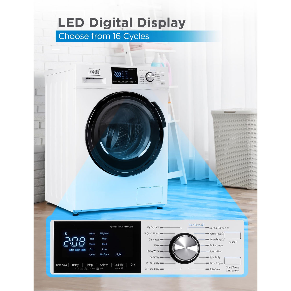 BLACK+DECKER Washer and Dryer Combo, 2.7 Cu. Ft. All In One Washer and Dryer with LED Display & 16 Cycles BLACK+DECKER