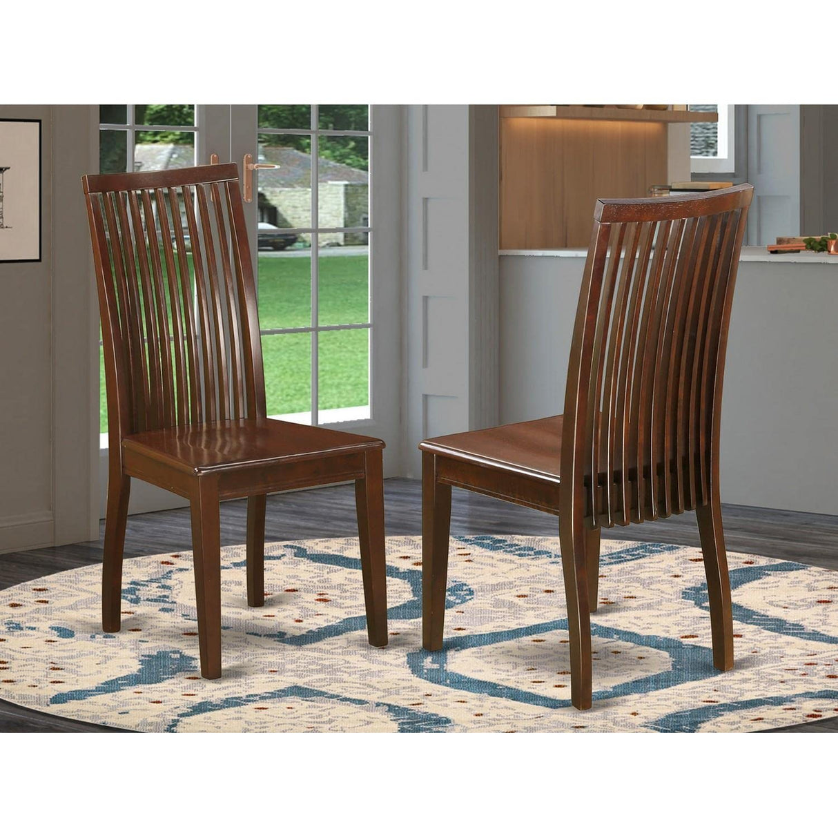 East West Furniture IPC-MAH-W Ipswich Kitchen Dining Chairs - Slat Back Wooden Seat Chairs, Set of 2, Mahogany East West Furniture