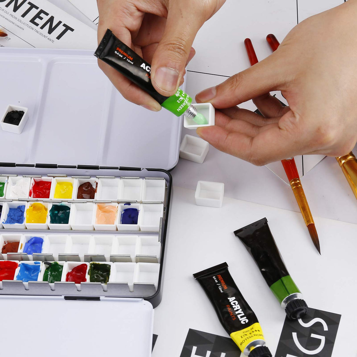 MYARTOOL Metal Tin Paint Case, Fold-Out Palette Holds 48 Half Pans, Travel Palette, Acrylic and Watercolor MYARTOOL