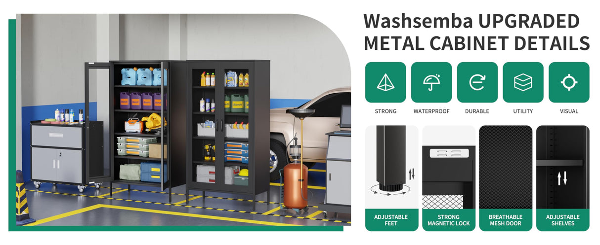 Washsemba 73" Metal Storage Cabinet, 5 Tiers Adjustable shelfs Tool Storage File Garage, Assembly Needs, Warehouse, Basement, Utility Room Standard Office Storage Cabinet, Black Washsemba