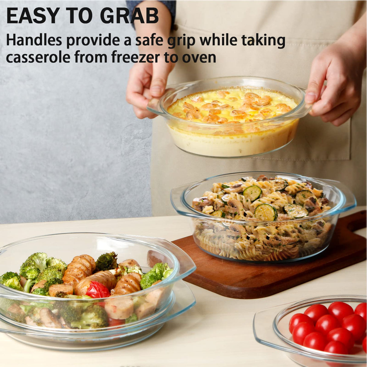 NUTRIUPS Round Glass Casserole Dish Set, Glass Casseroles Cookware with Glass Lid, Glass Casserole Dish With Lid(Set of 3-1L+1.4L+1.7L) NUTRIUPS