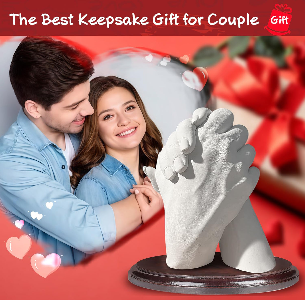 PewinGo Hand Casting Kit With Base - DIY Plaster Mold for Couples - Gift Ideas for Valentines, Engagement, Anniversary, Wedding, Boy/Girlfriend PewinGo