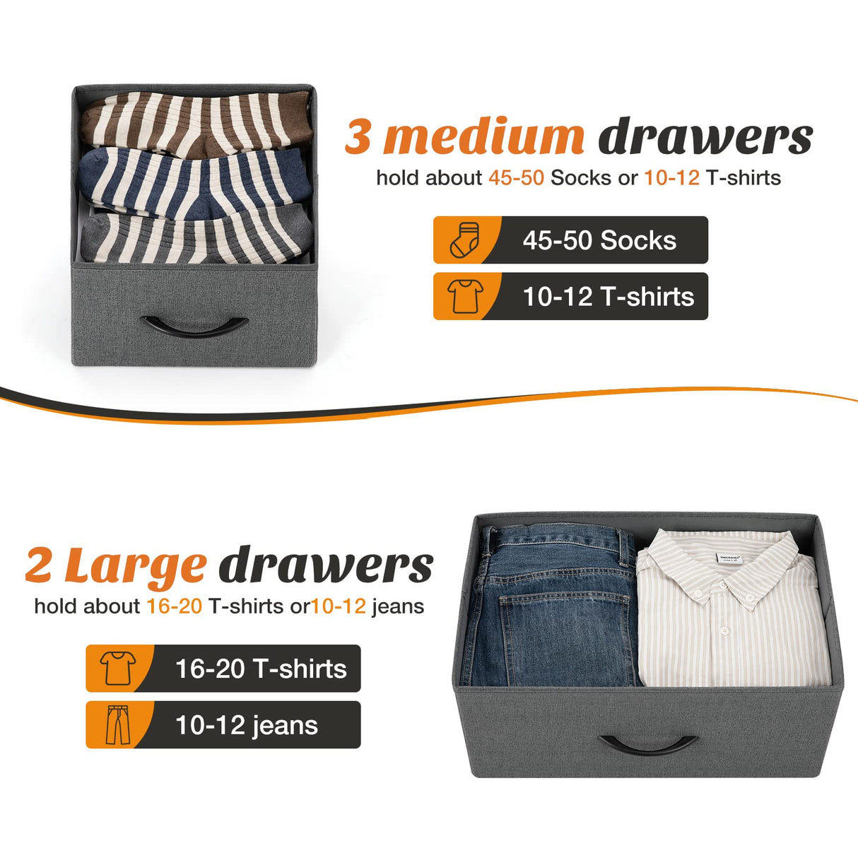 Sweetcrispy TV Stand for Bedroom, TV Dresser for 45 inches, Media Console Table, Entertainment Center with 5 Fabric Drawers Cabinet and Open Storage Shelf Furniture Cabinet for Living Room, Hallway Sweetcrispy