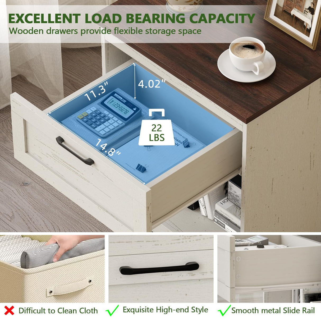 Vikiullf Farmhouse Nightstands Set of 2, Bedroom Night Stand with 1 Drawers, Wooden Bedside Tables 15.6" D x 18.7" W x 21.26" H, White and Brown Wood Grain Finish Vikiullf