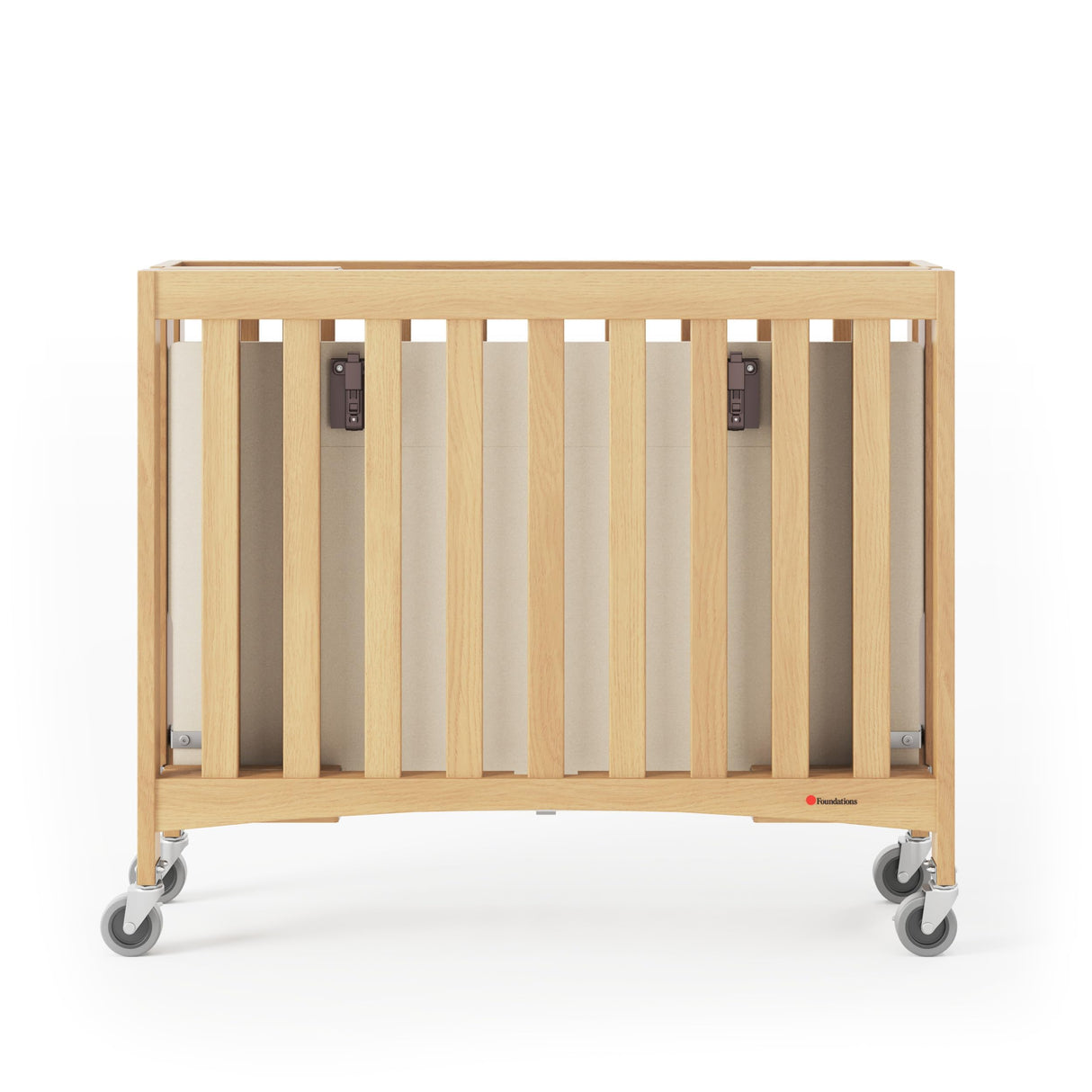 Foundations Travel Sleeper Compact Wooden Folding Crib, Portable Baby Crib with 2” InfaPure Foam Crib Mattress and Commercial Grade Casters, Hotel Crib (Natural) Foundations