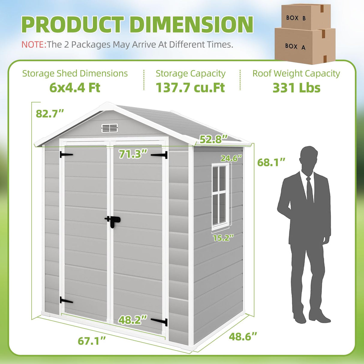 YOFE Outdoor Storage Shed 6x4.4FT, Resin Shed with Floor,Plastic Shed with Floor for Garden Tool,Waterproof Outdoor Resin Shed,Lockable Doors for Patio,Yard,Lawn (LightGray 6x4) YOFE