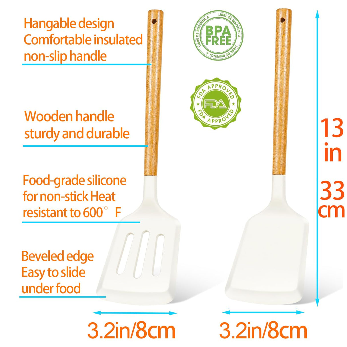 KLAQQED 2Pcs Spatula Silicone Spatula Set Turner Kitchen Spatulas Silicone Heat Resistant for Nonstick Cookware Rubber Wok Spatula, Plastic Spatula Silicone for Cooking Use Kitchen Utensils Set White KLAQQED