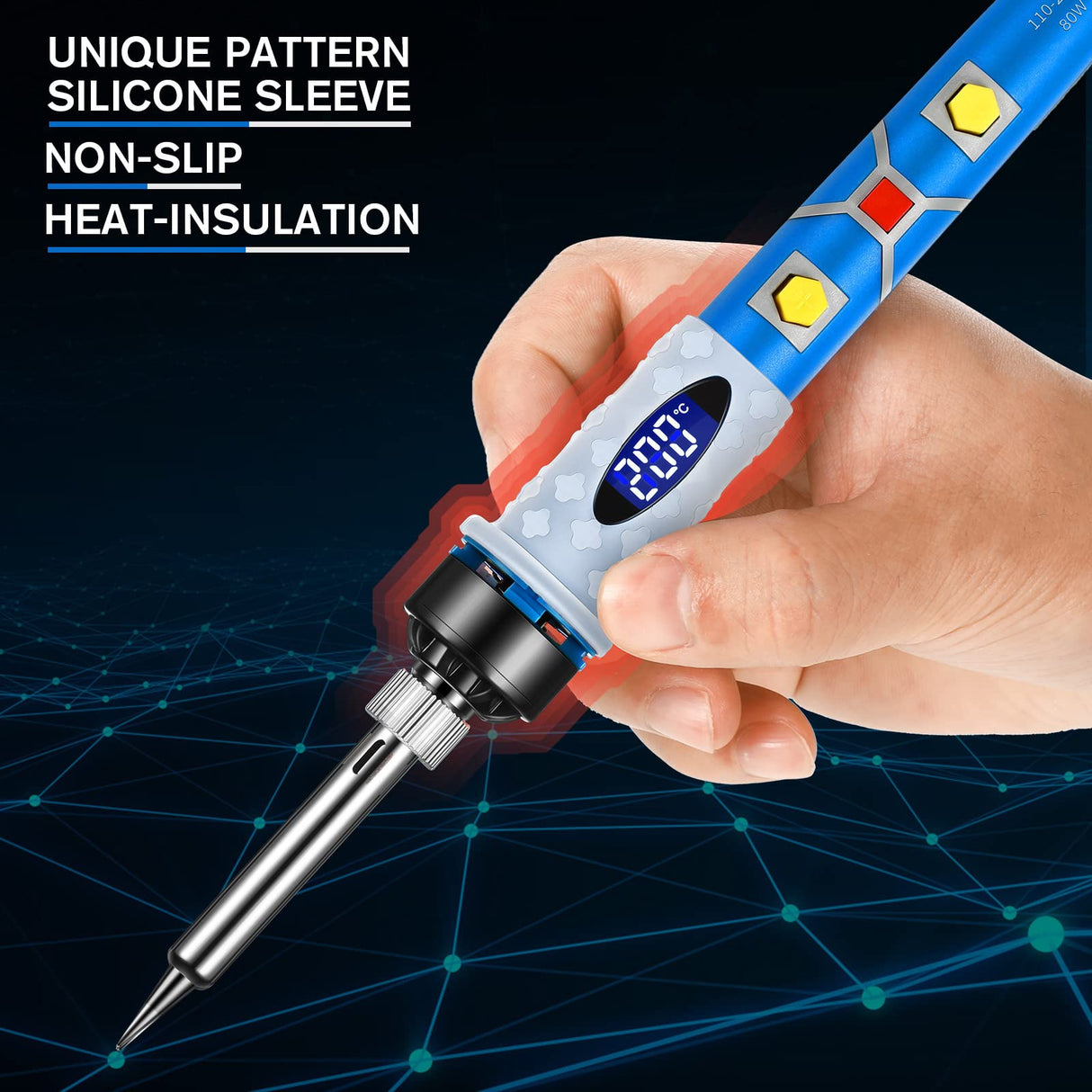 Electronics Soldering Iron Kit - 80W Digital LCD Solder Gun with ON/OFF Switch Adjustable Temperature Controlled and Fast Heating Thermostatic Design Welding Tool SREMTCH