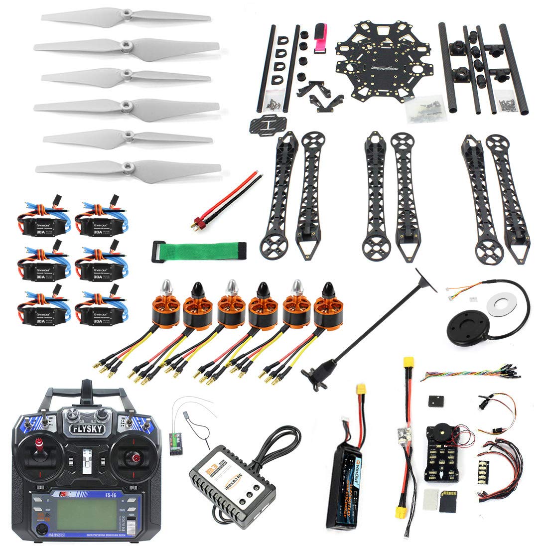 QWinOut DIY FPV Drone Hexacopter 6-axle Aircraft Kit : HMF S550 Frame + PXI PX4 Flight Control + 920KV Motor + GPS + FS-i6 Transmitter QWinOut