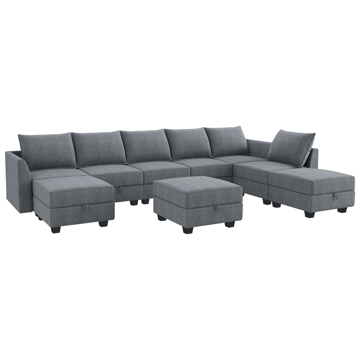 HONBAY Modular Sectional Sofa with Storage Reversible Sectional Modular Sofa Couch with Ottomans U Shaped Sectional Couch for Living Room, Bluish Grey HONBAY