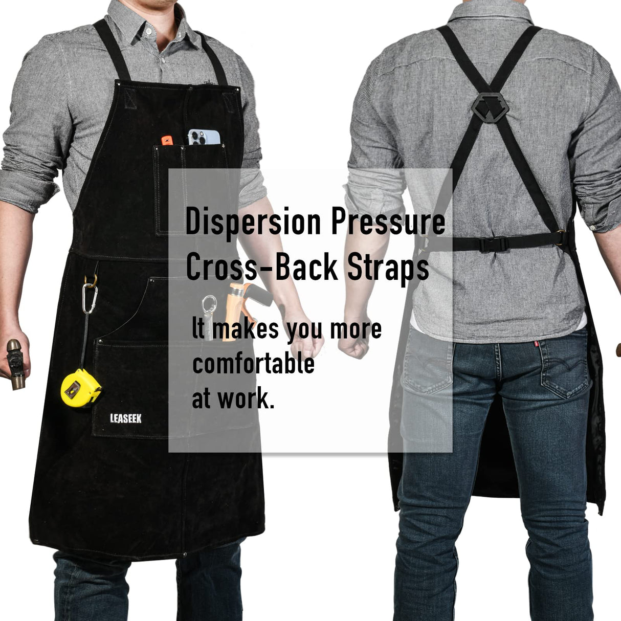 LeaSeek Leather Welding Apron,Heat & Flame-Resistant Heavy Duty Work Apron with 6 Pockets,Woodworking Shop Apron LeaSeek