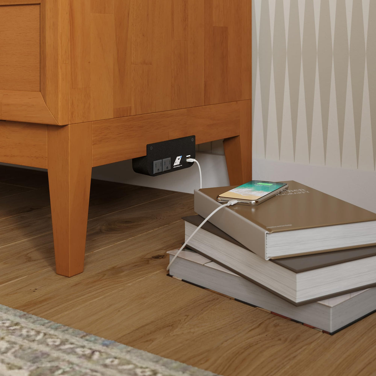 AFI, Santa Fe Twin Murphy Bed Chest with 6" Mattress & Built-in USB Charger, Light Toffee AFI