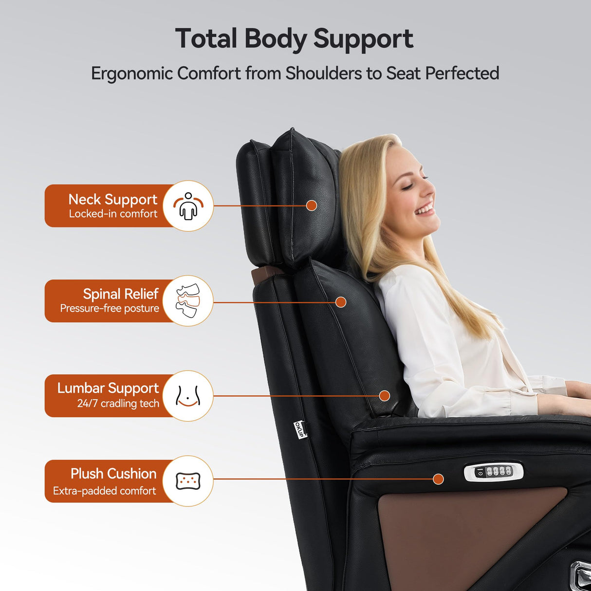 OKUP M78 Dual Motor Electric Executive Office Chair with Heat Massage Ventilation, 180° Lay-Flat Reclining Office Chair with Footrest, Adjustable Headrest, Electric Lumbar Support (Black) OKUP