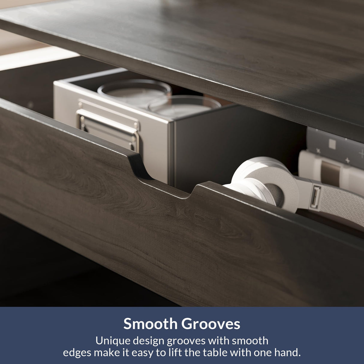 BELLEZE Coffee Table, Lift Top Coffee Table with Hidden Compartment and Open Storage Shelf, Central Table for Living Room, Home Office - Brown BELLEZE