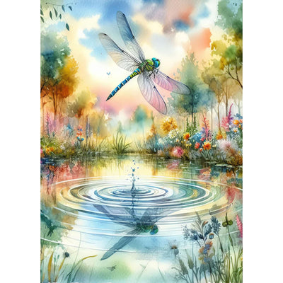 FHBUBPUP Dragonfly Diamond Painting Kits for Adults, Lake Landscape Diamond Art for Beginners, 5D DIY Full Drill Round Gem Art Craft Home Wall Decor Gift 12x16 inch