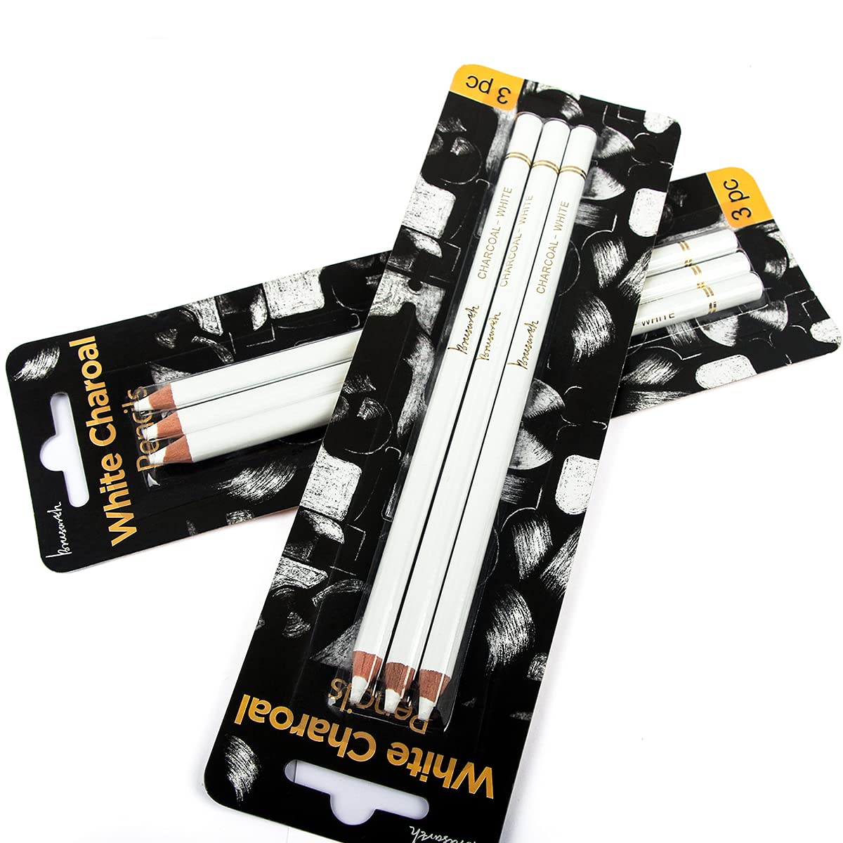 Professional White Charcoal Pencils Set - Brusarth 3 Pieces Sketch Highlight White Pencils for Drawing, Sketching, Shading, Blending, White Chalk Pencils for Beginners & Artists Brusarth