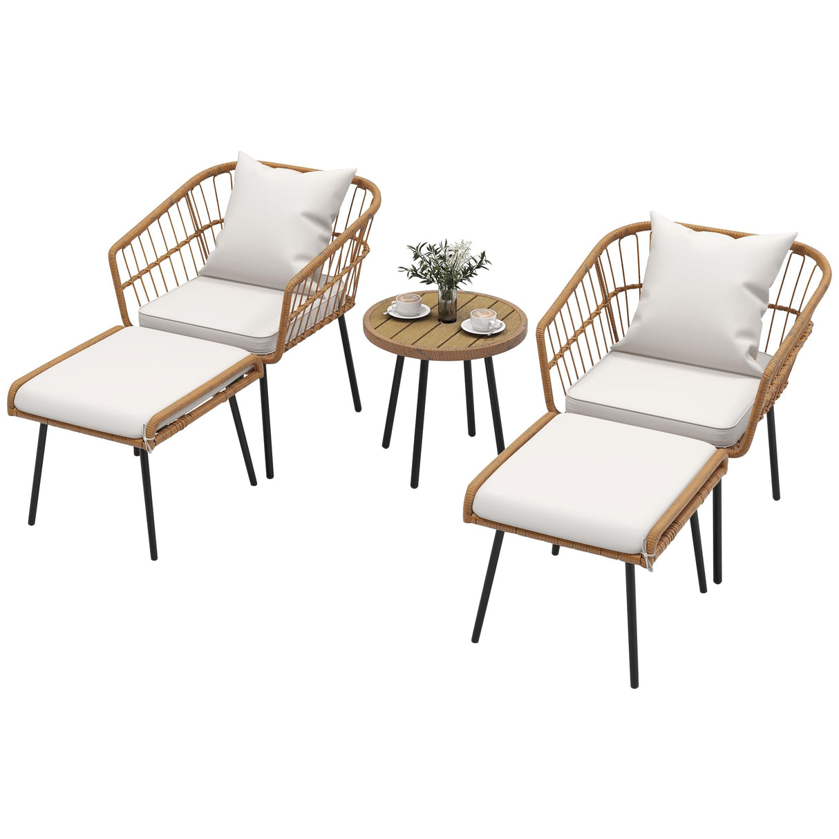 DWVO Patio Furniture Set, 5 Pieces Wicker Outdoor Patio Bistro Set with Ottomans Footrest and Side Table for Porch Balcony Yard Garden Backyard Poolside, Beige DWVO