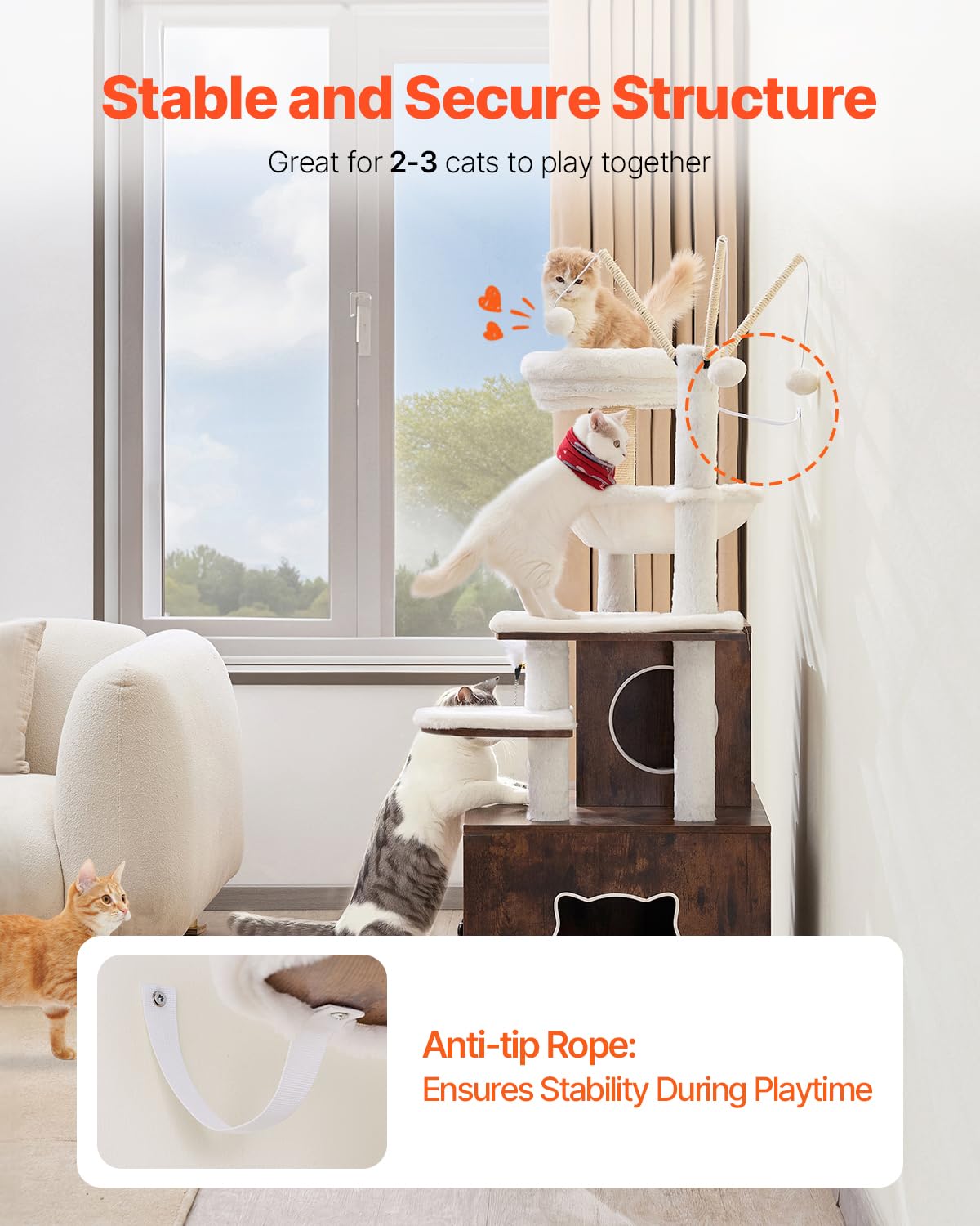 VEVOR Large Cat Tree with Litter Box Enclosure, 54.33 inches Tall, 2-in-1 Cat Tower, Multi-Level Cat Condo Furniture with Perches, Sisal Scratching Posts, Hammock, Big Kittens House for Indoor Cats VEVOR