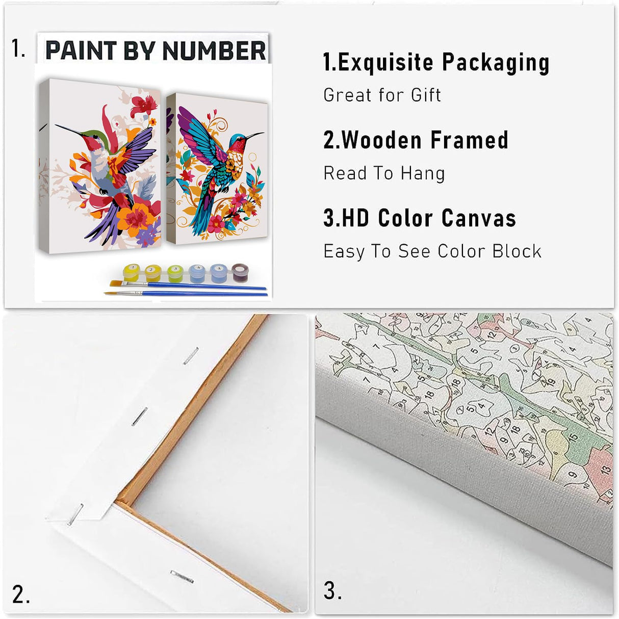 Paint by Numbers Kit for Adults - 2 Pack Hummingbird Paint-by-Number Kits - Acrylic Easy Paint by Numbers Framed - Canvas Arts and Crafts 8x12 Inch KYOQFVN