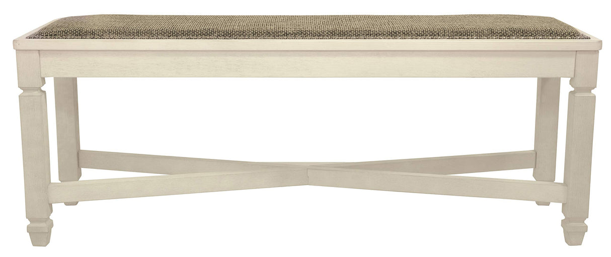 Signature Design by Ashley Bolanburg French Country Upholstered Dining Room Bench, Antique White Signature Design by Ashley