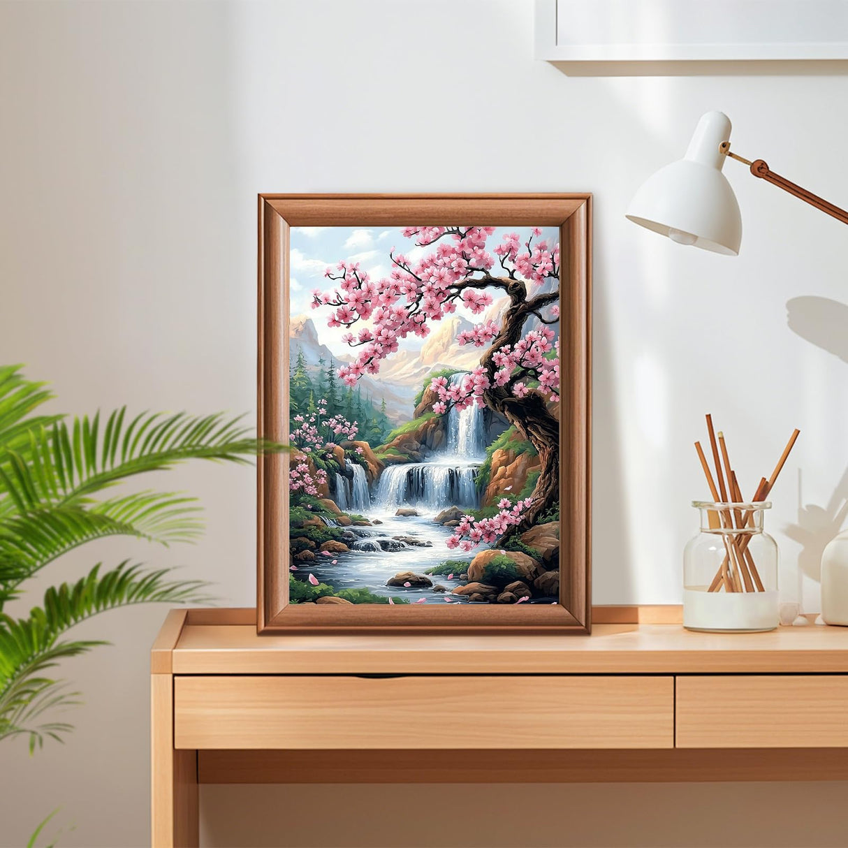 Lxmsja Cherry Blossoms Diamond Art Kits for Adults, Waterfalls Diamond Painting Kits for Beginners, 5D DIY Full Drill Gem Art Crafts for Adults, Home Wall Decor 12x16 inch Lxmsja