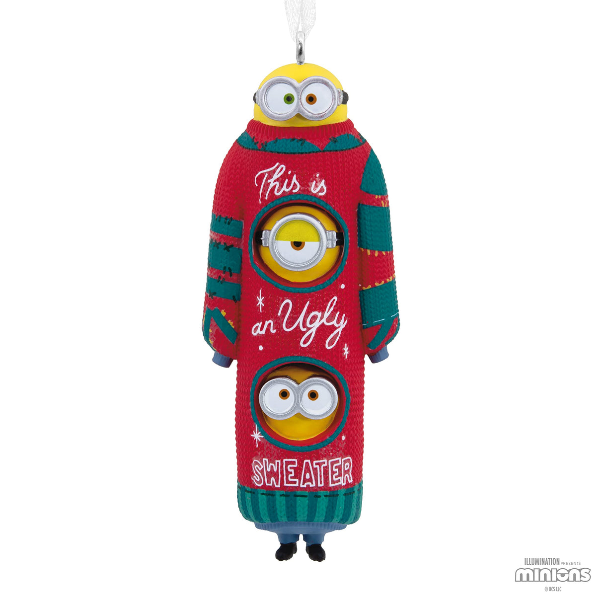 Hallmark Minions: The Rise of Gru, Bob, Kevin, and Stuart The Minions in Ugly Christmas Sweater Christmas Ornament Hallmark