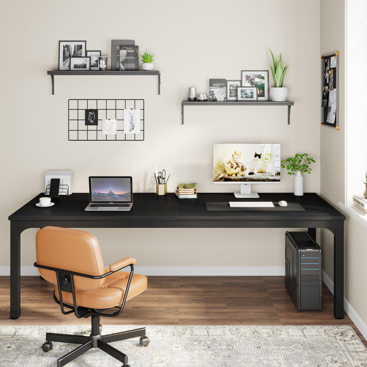 LITTLE TREE 78.7 Inches Extra Long Two Person Office Desk,Double Workstation for Home Office,Black LITTLE TREE