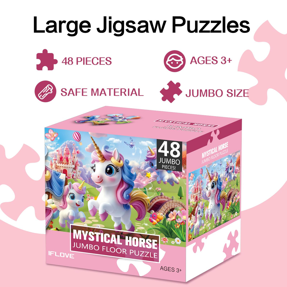 Jumbo Floor Puzzle for Kids,48 Piece Unicorn Large Jigsaw Puzzles,Puzzle for Toddler Ages 3-5,Fun Educational Preschool Learning Toy Gift for Boys & Girls Ages 4-8 IFLOVE