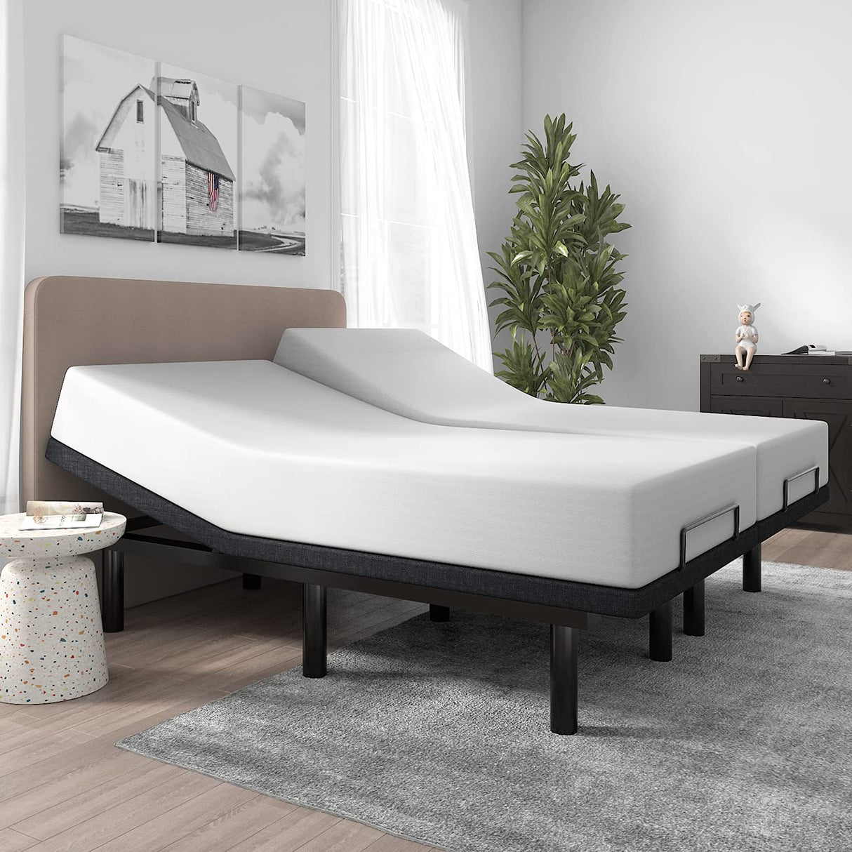 SHA CERLIN Split King Size Adjustable Bed Base/Bed Frame with Motorized Head and Foot Incline,Zero-Gravity,Wireless Remote,Wood Board Support (Only Base) SHA CERLIN