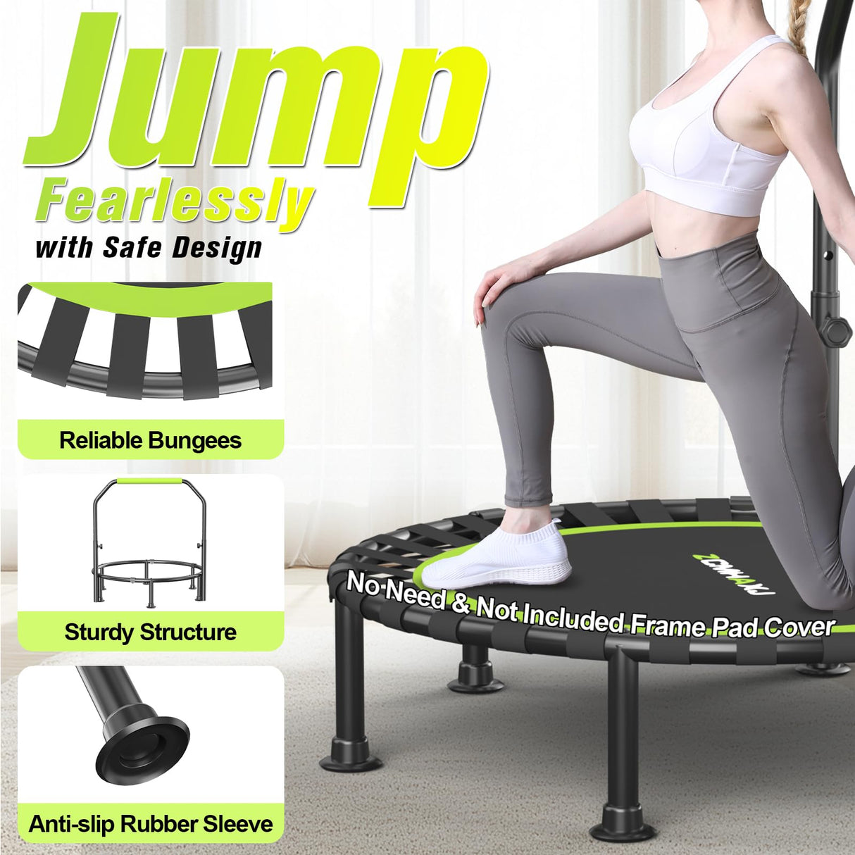 ZCMHAXJ Foldable Mini Trampoline, 40"/48" Rebounder Trampoline for Adults & Kids, 450lbs Capacity with U-Shaped Adjustable Bar, Indoor Fitness Workout Exercise Equipment ZCMHAXJ
