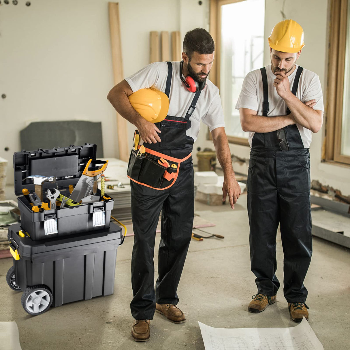 Goplus 2-in-1 Tool Box Portable Rolling Toolbox Storage Solution Multi-Purpose Plastic Organizer Set Mobile Workshop with Wheels Goplus