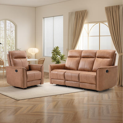 Manual Recliner Sofa Furniture Set for Living Room, Included Leathaire Nursing Chairs Swivel Glider Recliners, Wall-Hugger 3 Seat Reclining Loveseat, Modern 3-Seater Reclining Sofa Couch, Brown, 1+3