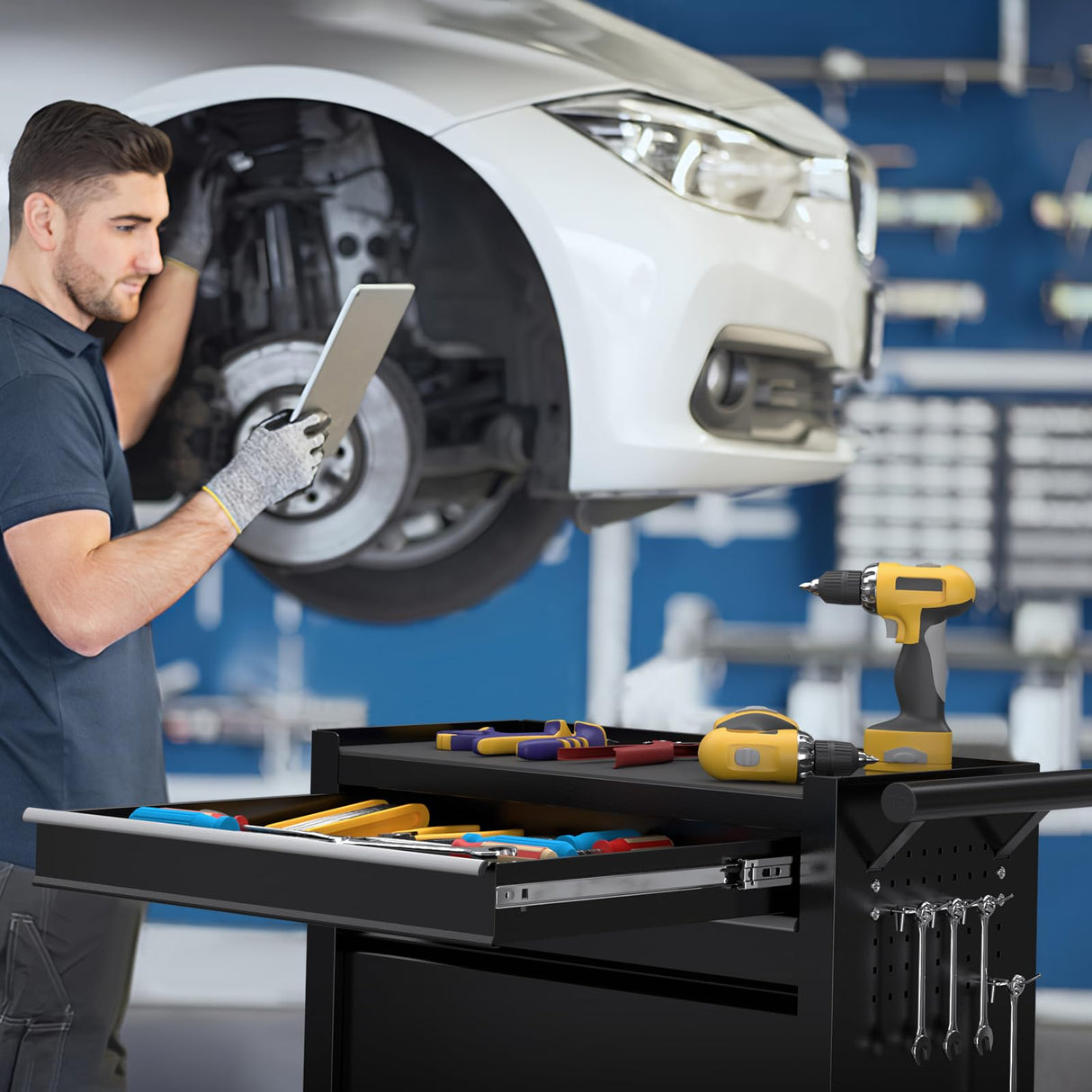 Maemttes 8-Drawers Large Tool Chest, 2-in-1 Detachable Garage Rolling Tool Box Metal Tool Storage Cabinet Removable Lockable Tool Cart with Wheels and Drawers Maemttes