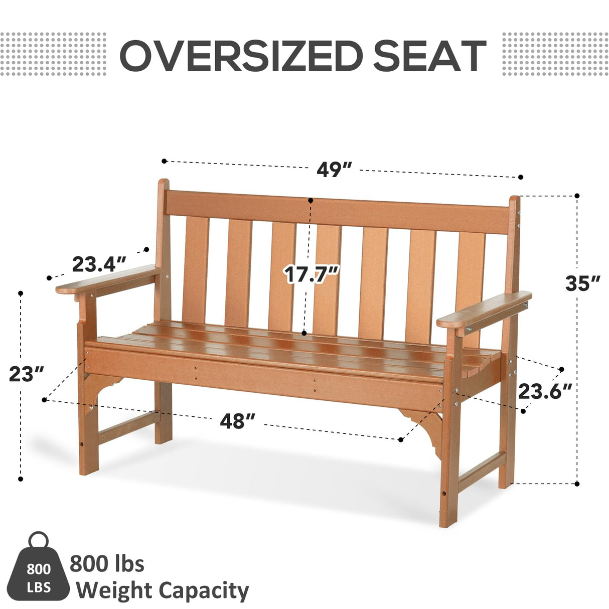 nalone Outdoor Bench, HDPE All Weather Patio Bench Load up to 800 Lbs, 2-Person Garden Bench Rot-Proof Fade Proof for Patio, Porch, and Park (Teak) nalone