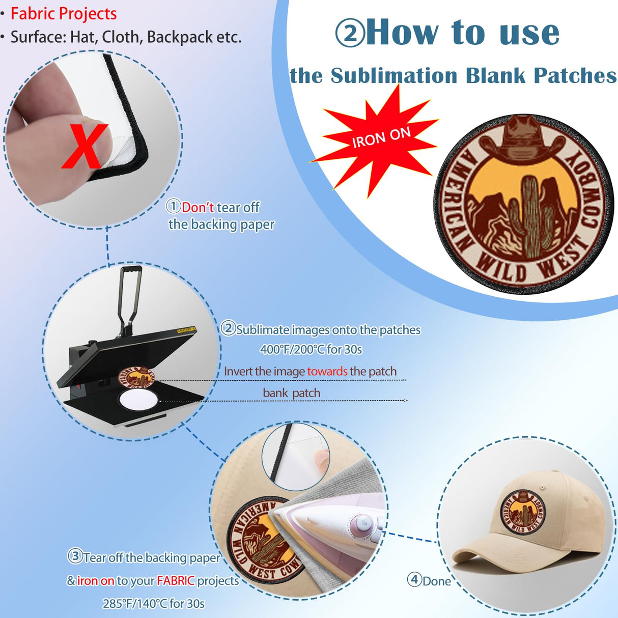 iFForce Sublimation Patches - Iron-on Blank Patches 4 Shapes for DIY Hats Jeans - Self Adhesive Stick to Cosmetic Bags Mobilephone Computer (20pcs White Border) iFForce