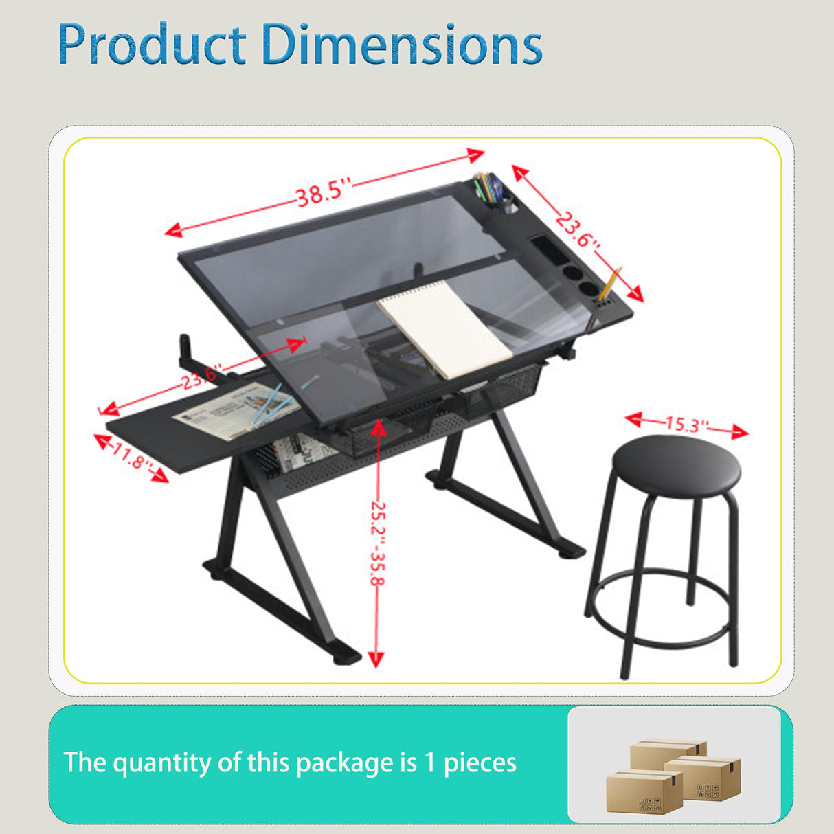 Donfafecuer Adjustable Drafting Table for Adults Professional Art Table 2 Storage Drawers Height Adjustable Home Office Reading Painting Tempered Glass Top Modern Black Design Doeqkue