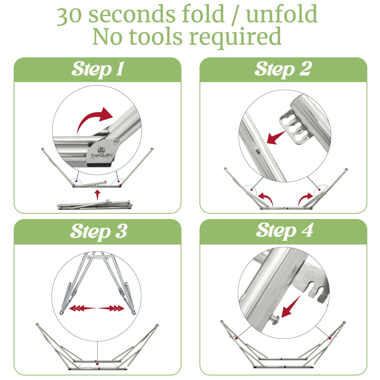 Tranquillo Double Hammock with Stand 650lb Capacity Double Hammock with Spreader Bar, Solid Grade 201 Stainless Steel 30s Set Up, Sturdy Flexible Hammock Stand Portable, Outdoor Indoor, Grey Tranquillo