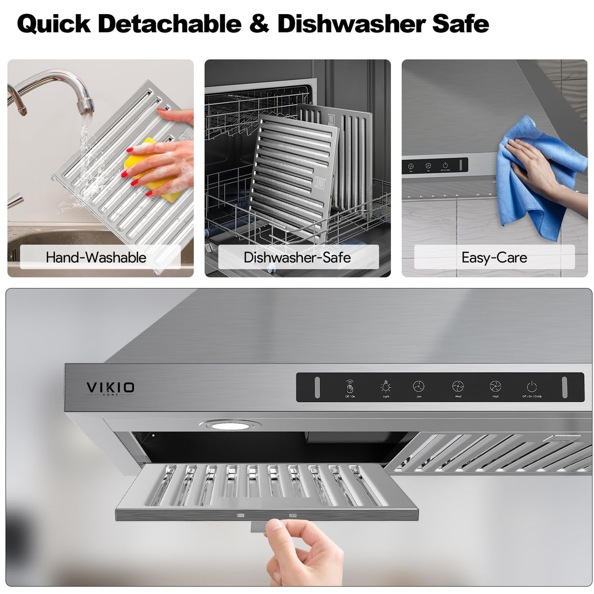 VIKIO HOME Wall Mount Range Hood 30 inch,Kitchen Vent Hoods 980 CFM Ducted/Ductless Range Hood,with Gesture Sensing & Touch Control Switch Panel, 3 Speed Exhaust Fan Permanent Filter VIKIO HOME