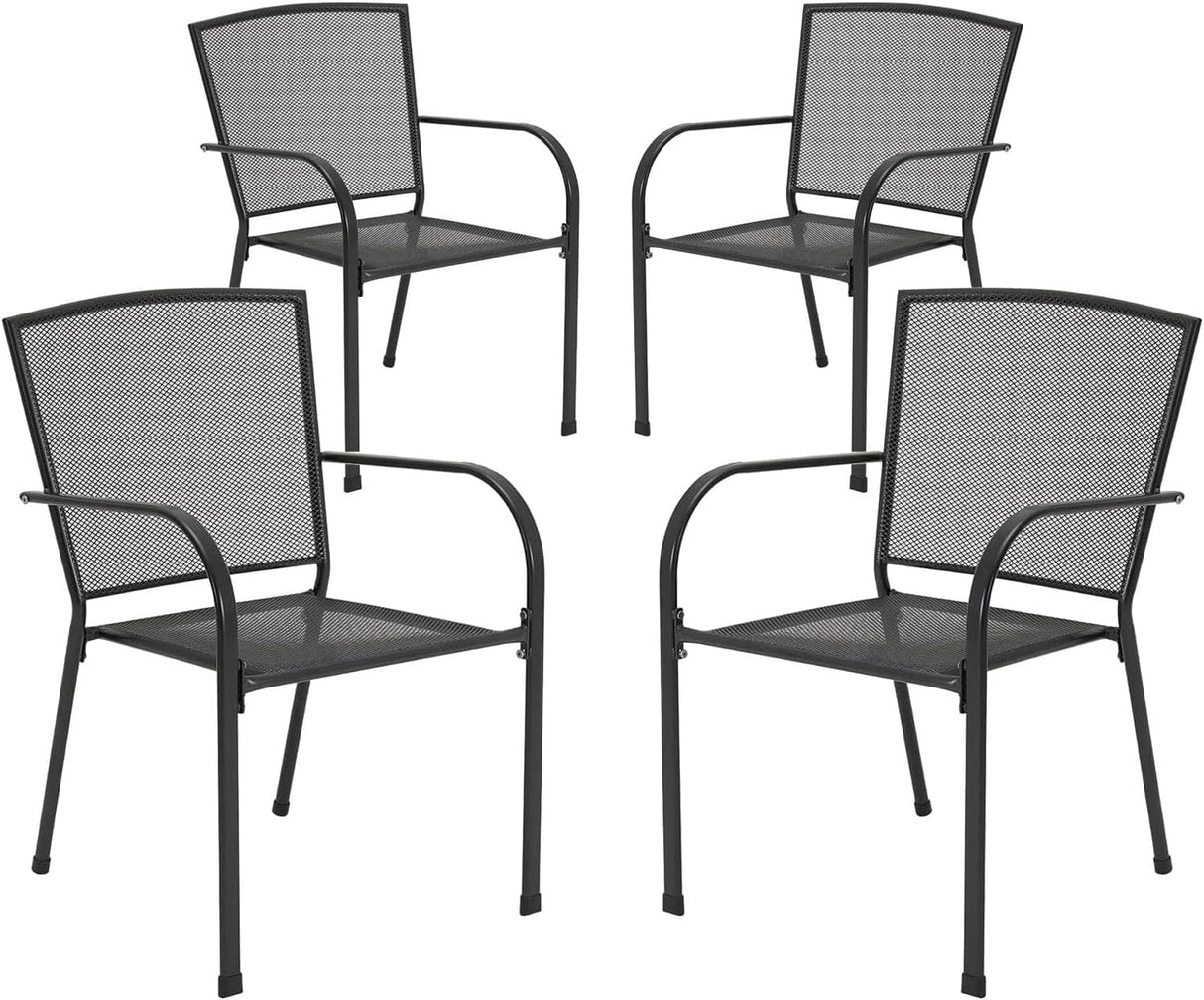 AECOJOY Outdoor Patio Chairs Set of 4, Metal Stackable Lawn Chairs with Armrests & Breathable Metal Mesh, 4 Pack Bistro Chairs for Outdoor Dining Set AECOJOY