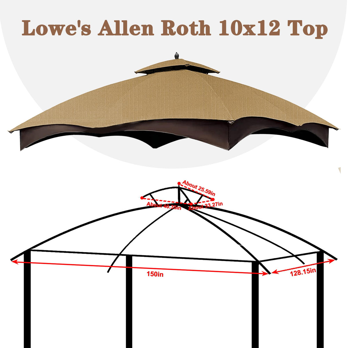 SCOCANOPY Beige Ripstop Replacement Top for Lowe's Allen Roth 10X12 Gazebo Model #GF-12S004B-1/ GF-12S004BTO/TPGAZ17-002C SCOCANOPY
